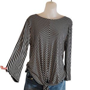 Pebble and Stone Black Long Sleeve Striped Shirt Size M